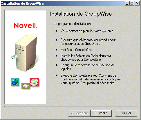 Bote de dialogue Installation de GroupWise