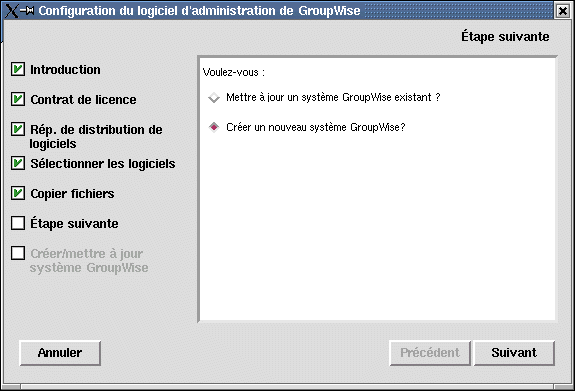 Page tape suivante de l'assistant d'installation de GroupWise sous Linux
