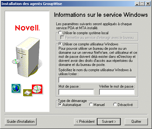 Bote de dialogue Informations sur le service Windows