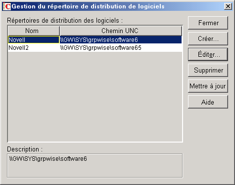 Bote de dialogue Gestion du rpertoire de distribution de logiciels
