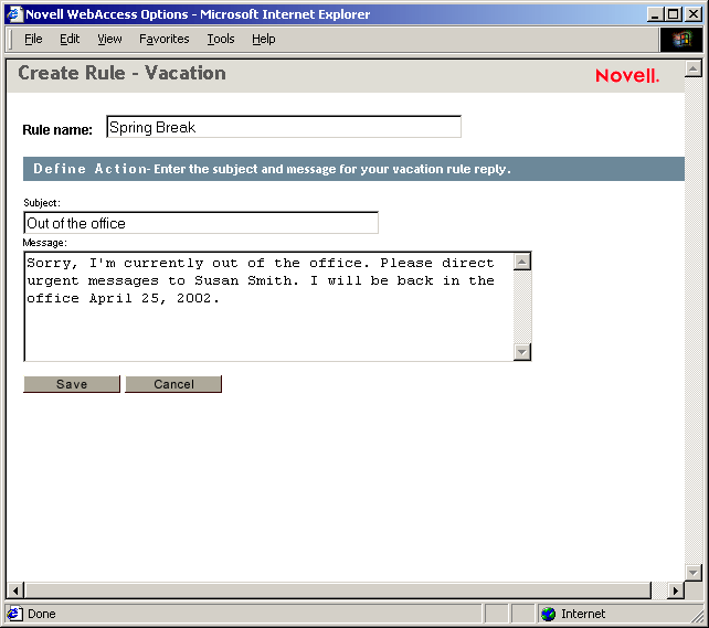 Vue Crer une rgle - Cong