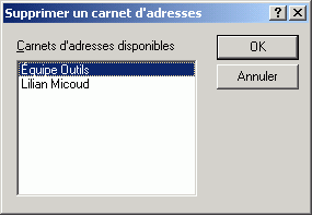 Bote de dialogue Supprimer un carnet d'adresses