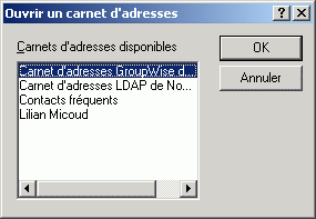 Bote de dialogue Ouvrir un carnet d'adresses