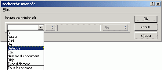 Boîte de dialogue Recherche avancée