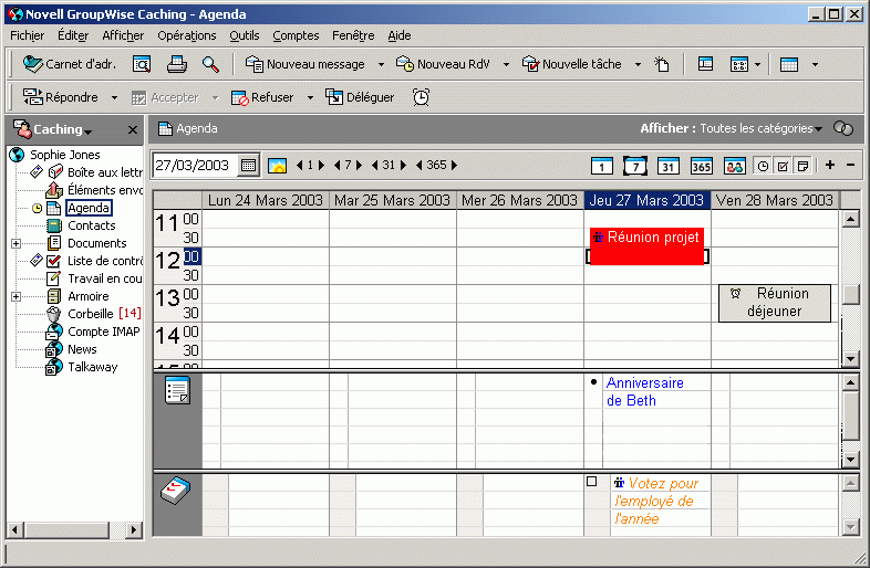 Agenda affichant les lments avec des catgories