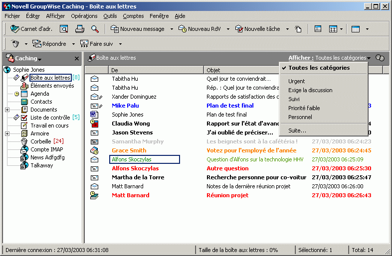 Fentre principale affichant le menu Afficher