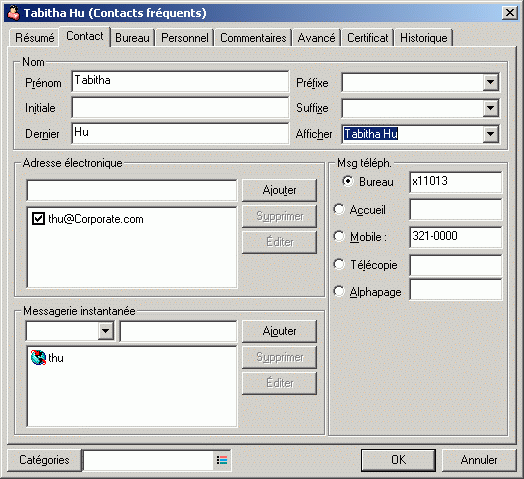 Vue d'lment de contact