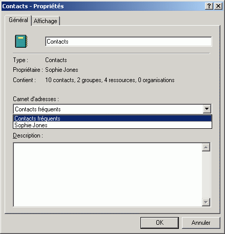 Bote de dialogue des proprits du dossier Contacts