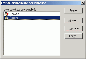 Bote de dialogue tat de disponibilit personnalise