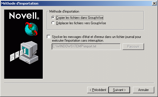 Bote de dialogue Mthode d'importation