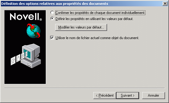 Bote de dialogue Dfinition des options relatives aux proprits des documents