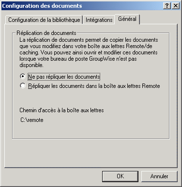 Bote de dialogue Configuration des documents ouverte sur l'onglet Gnral