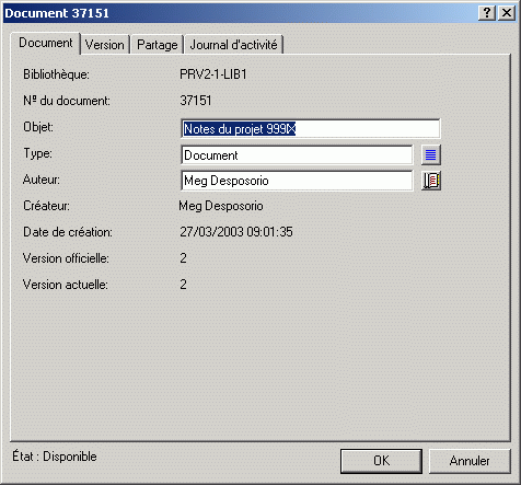 Bote de dialogue Proprits du document