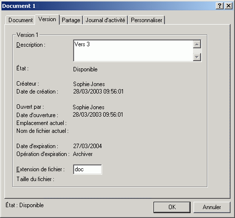 Bote de dialogue Proprits du document