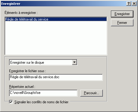 Boîte de dialogue Enregistrer