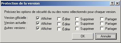 Bote de dialogue Protection de la version