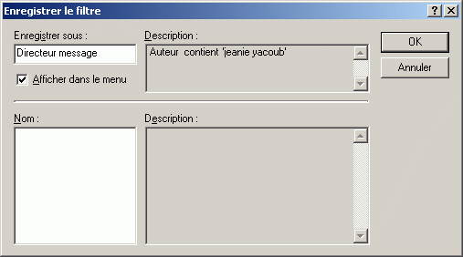 Boîte de dialogue Enregistrer le filtre