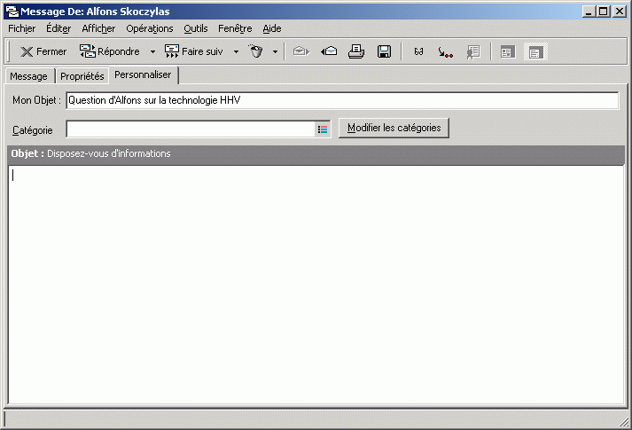 Vue Message affichant l'onglet Personnaliser