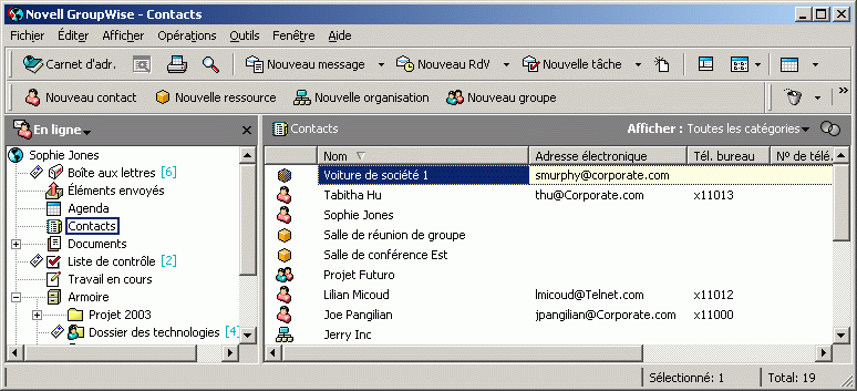 Bote aux lettres affichant le dossier Contacts