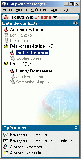 Fenêtre principale de GroupWise Messenger