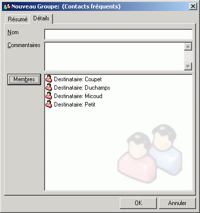 Bote de dialogue Nouveau groupe