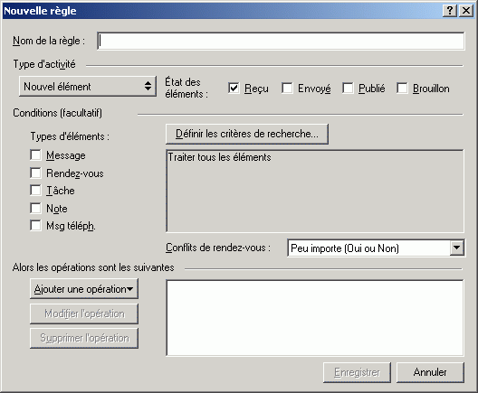 Boîte de dialogue Nouvelle règle