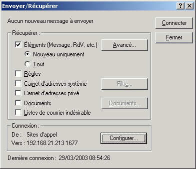 Bote de dialogue Envoyer/Rcuprer