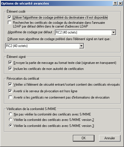 Bote de dialogue Options de scurit avances
