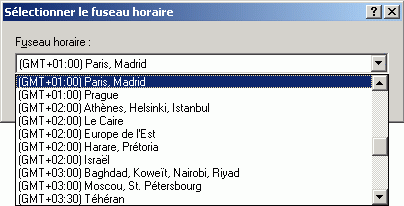 Bote de dialogue Slectionner le fuseau horaire