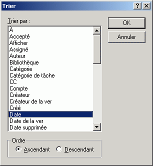 Boîte de dialogue Trier