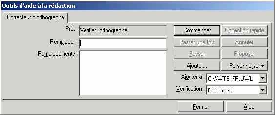 Bo�te de dialogue Outils d'aide � la r�daction