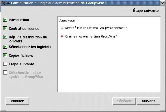 Page Étape suivante de l’assistant d’installation de GroupWise sous Linux