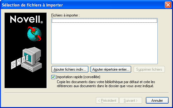 Boîte de dialogue Sélection de fichiers à importer