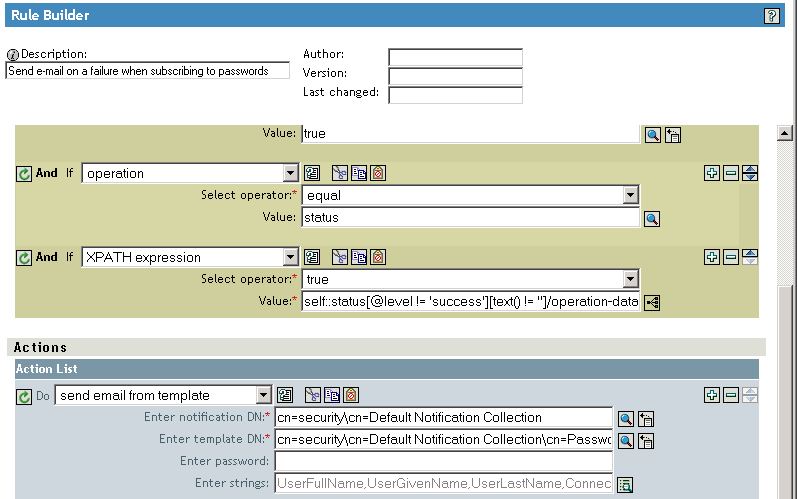 Description : opération d'envoi d'un message électronique à partir d'un modèle, avec champ du mot de passe pour l'authentification sur le serveur SMTP