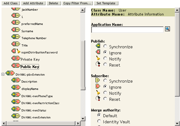 Description : clé privée et Clé publique définies sur Ignorer dans le filtre