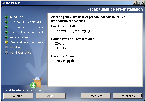 Résumé avant installation