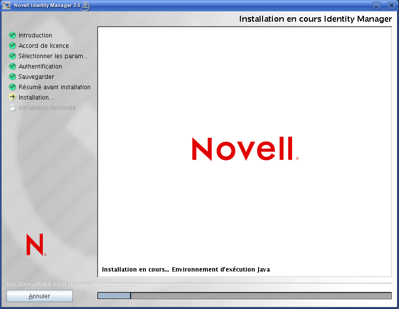 Installation des composants Identity Manager