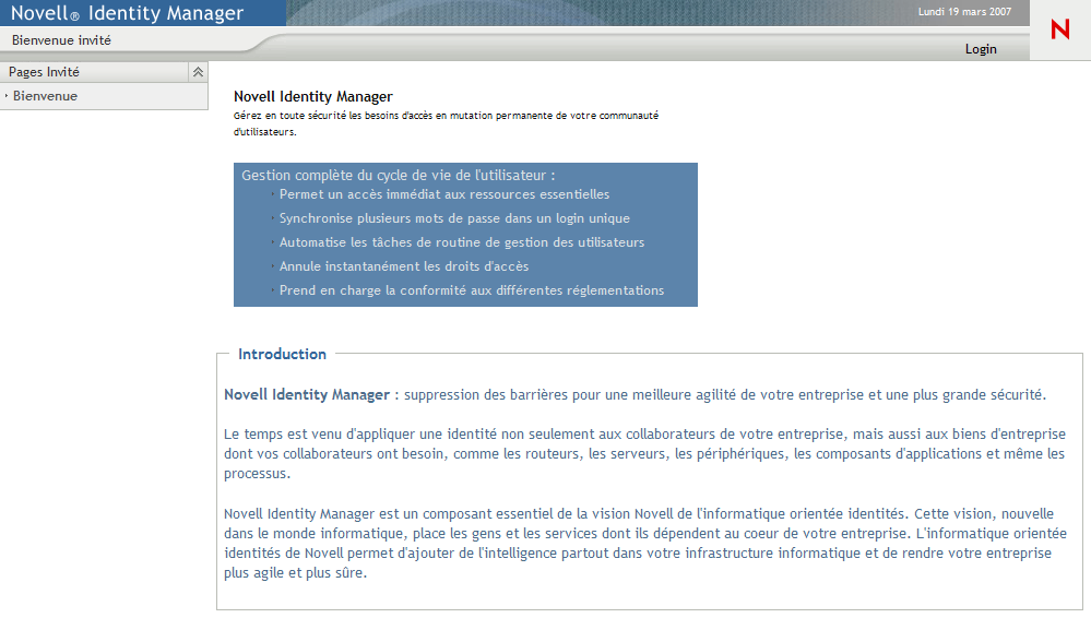 Page Bienvenue invité de l'application utilisateur