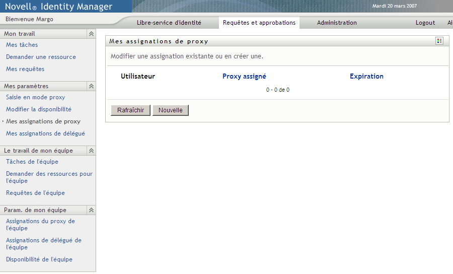 Page Mes assignations de proxy 