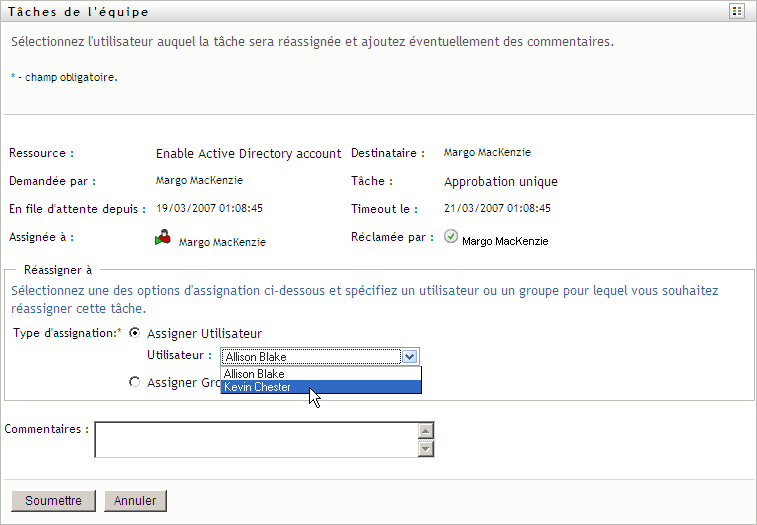 Liste déroulante Réassigner à 