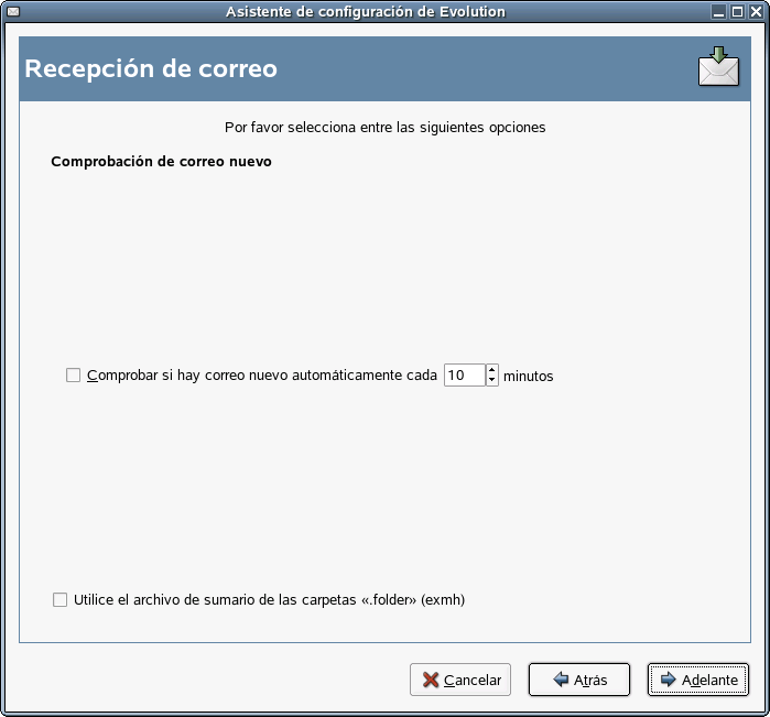 Opciones de recepcin de Directorios de correo en formato MH