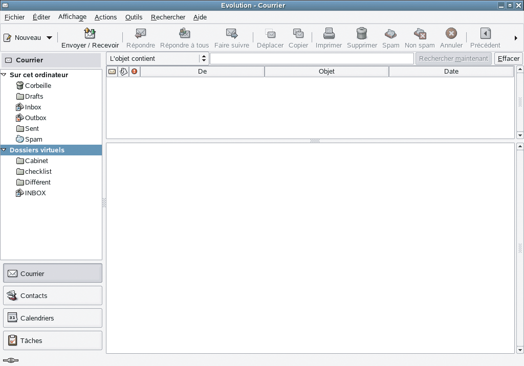 Fentre principale de messagerie Novell Evolution