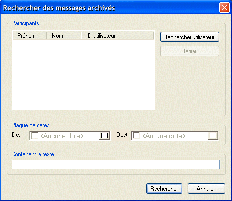 Bote de dialogue Rechercher des messages archivs