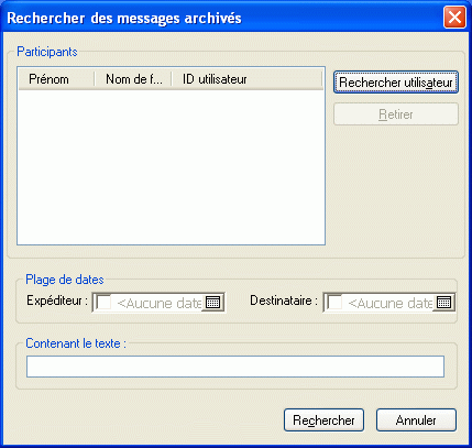 Boîte de dialogue Rechercher des messages archivés