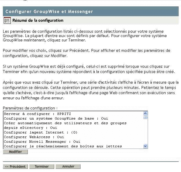 Page Web Configurer GroupWise et Messenger