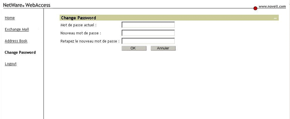 �chantillon de l'interface cr��e � partir de l'habillage NetWare Web Access