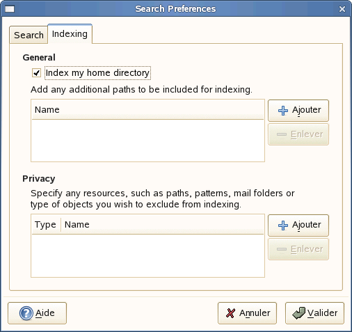 Préférences d'indexation Beagle