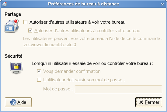 Boîte de dialogue Préférences de bureau distant