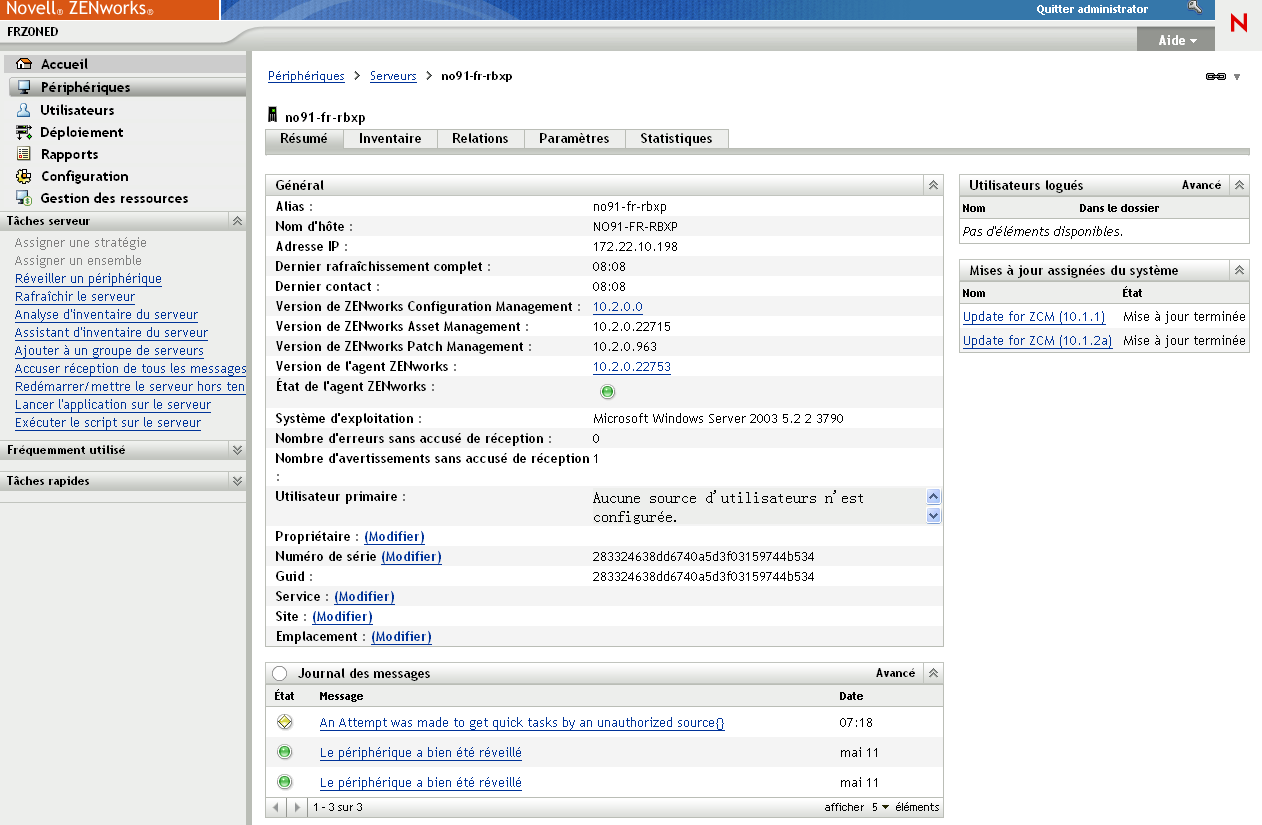 page Détails de périphériques