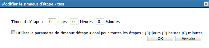 Boîte de dialogue Modifier le timeout d'étape